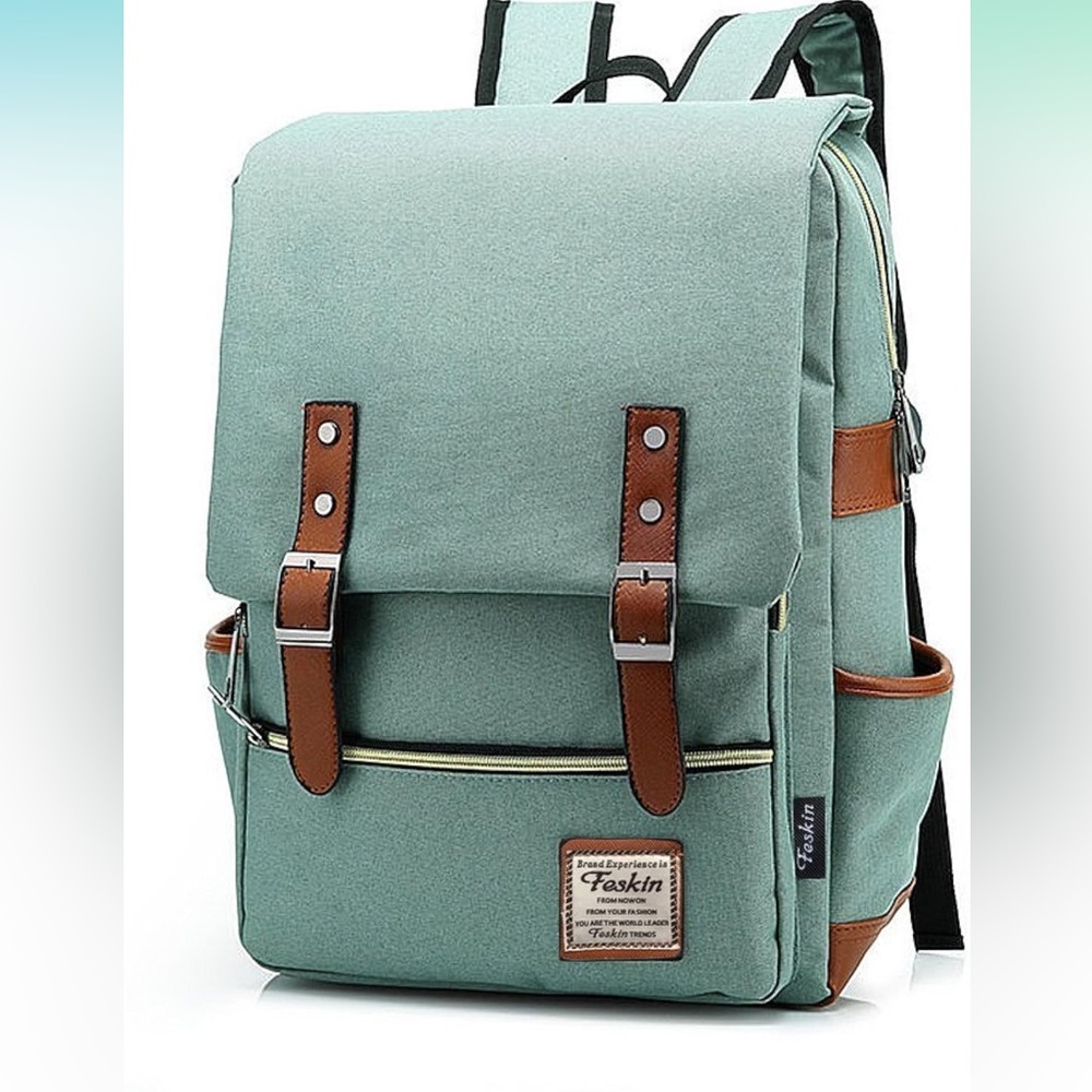 Skin Sage Green Canvas Backpack with Brown Accents